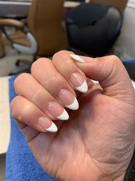 almond white tip acrylic nails|More.